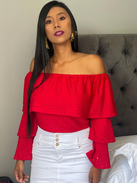 Blusa Campesina Hoja Rota Color Rojo