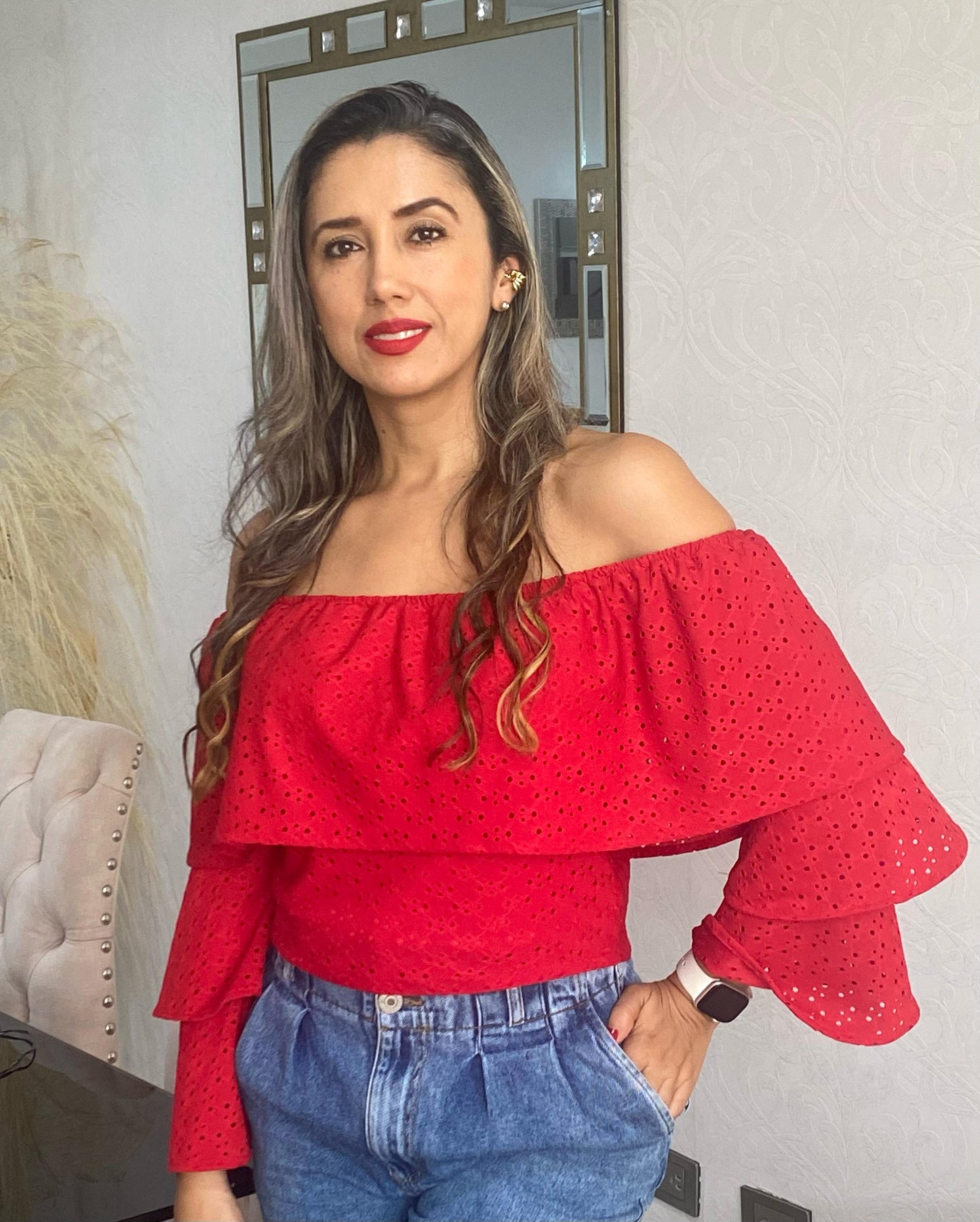 Blusa Campesina Hoja Rota Color Rojo