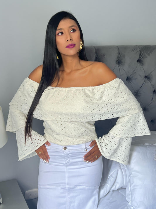 Blusa Campesina Hoja Rota Color Beige
