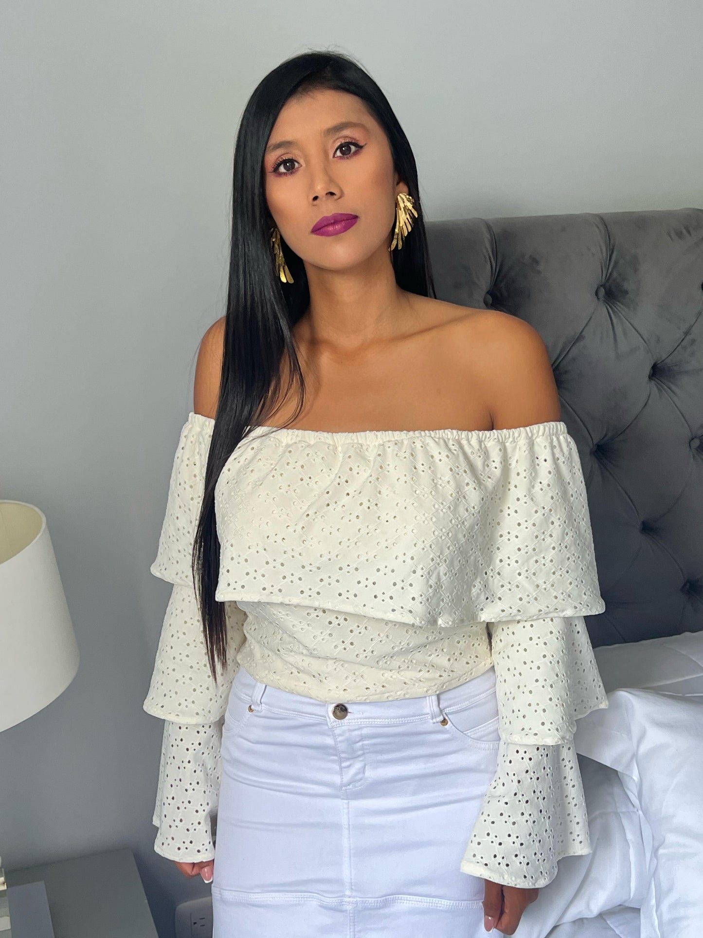 Blusa Campesina Hoja Rota Color Beige